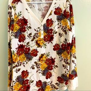 3X Fall Floral Long Sleeve Henley